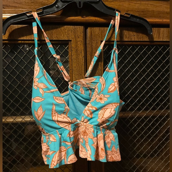 Floral Print Strappy blue and peach womens swimming Top size 16-18 - Picture 1 of 3